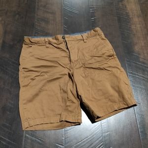 Mens Khaki Flat Front Rust Brown Shorts Sz 32 GUC